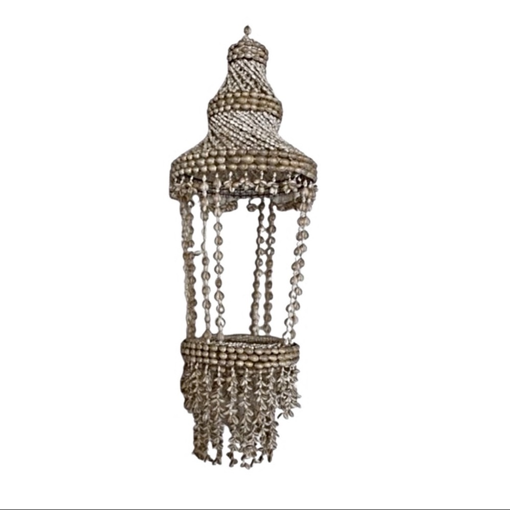 SOLD Vintage cowrie seashell plant hanger chandelier